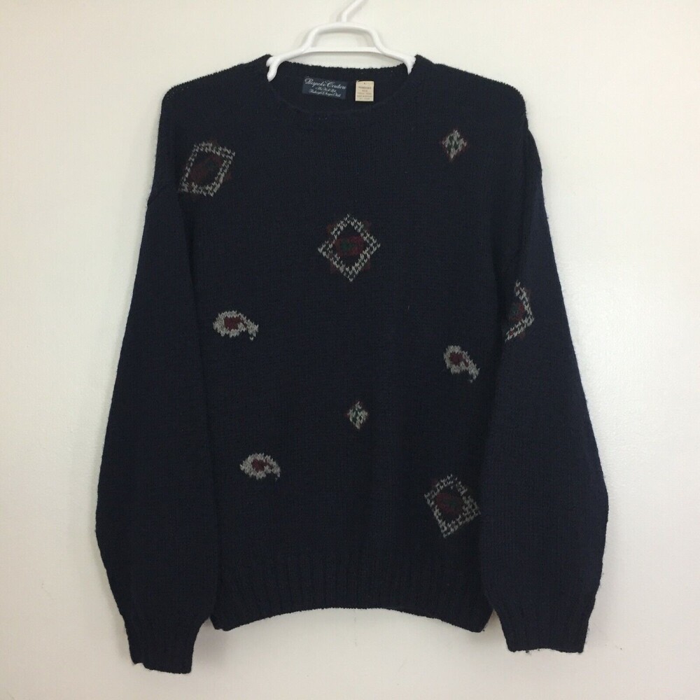 Vintage Bespoke Couture Handknit Sweater Size L Men's Virgin Wool Relaxed Dad